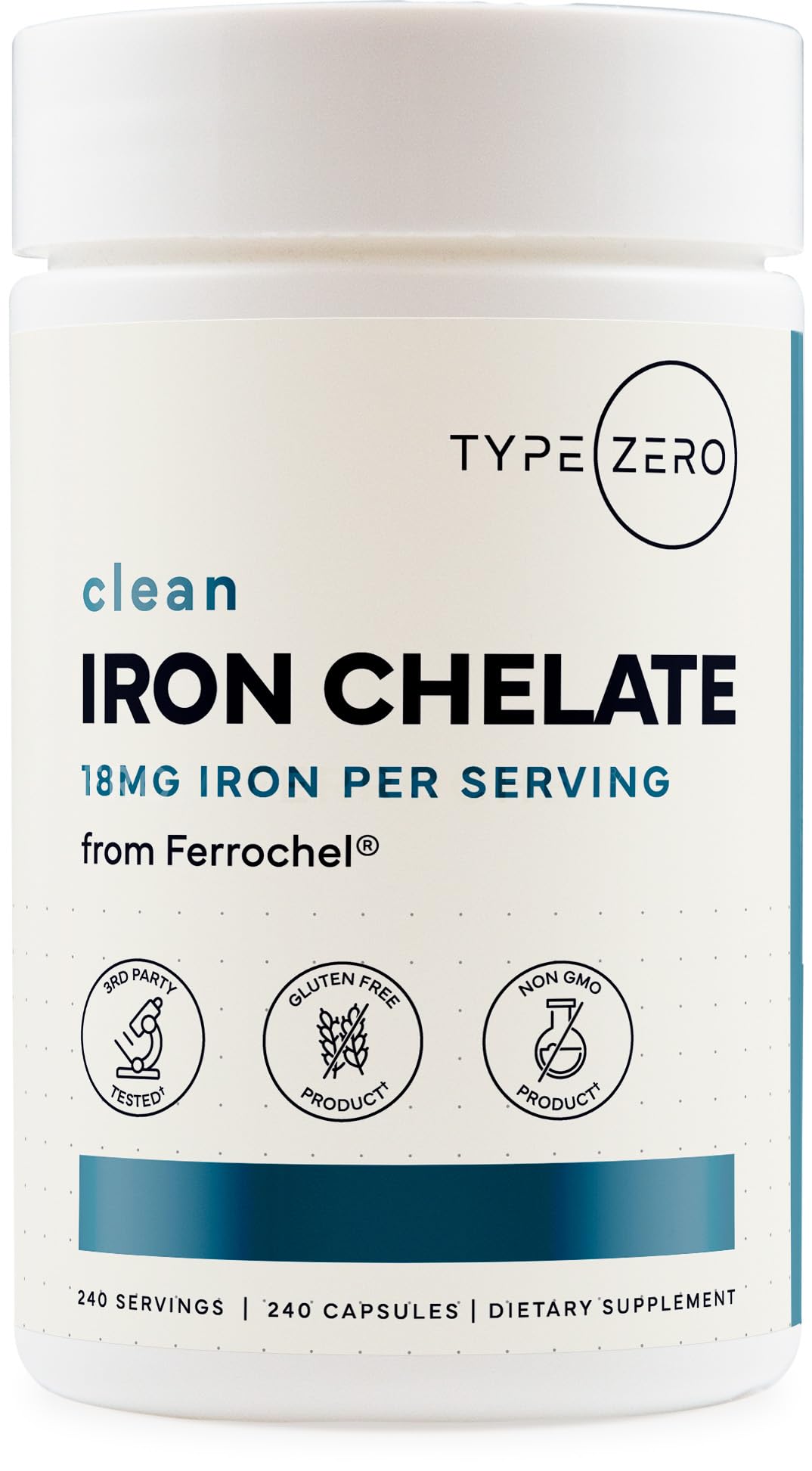 Type Zero Fer Chélaté 240 Capsules, vue de face