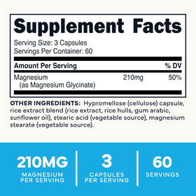 Type Zero Magnésium Glycinate 180 Capsules - étiquette avec ingrédients