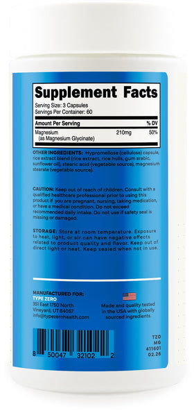 Type Zero Magnésium Glycinate 180 Capsules - packaging