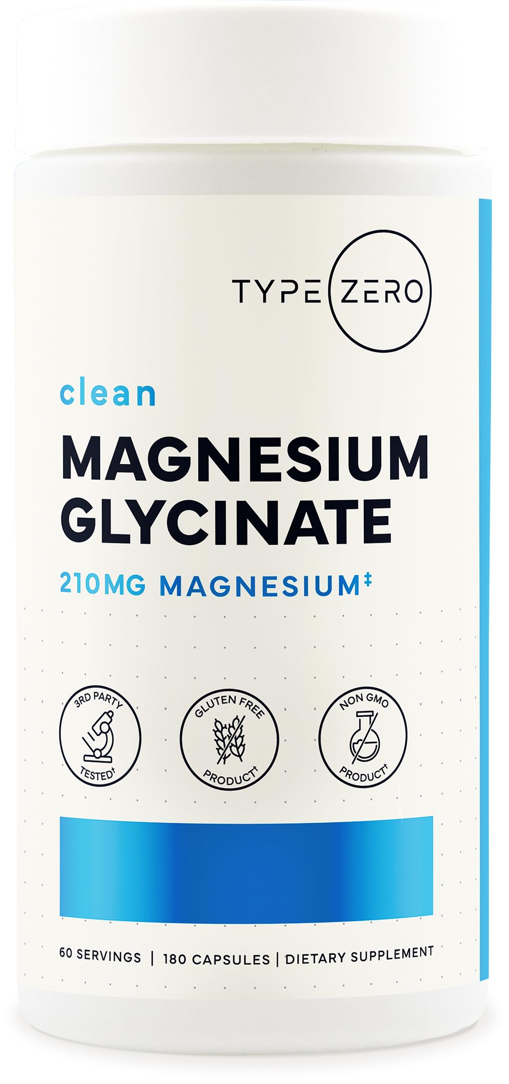 Type Zero Magnésium Glycinate 210mg 180 Capsules - vue de face