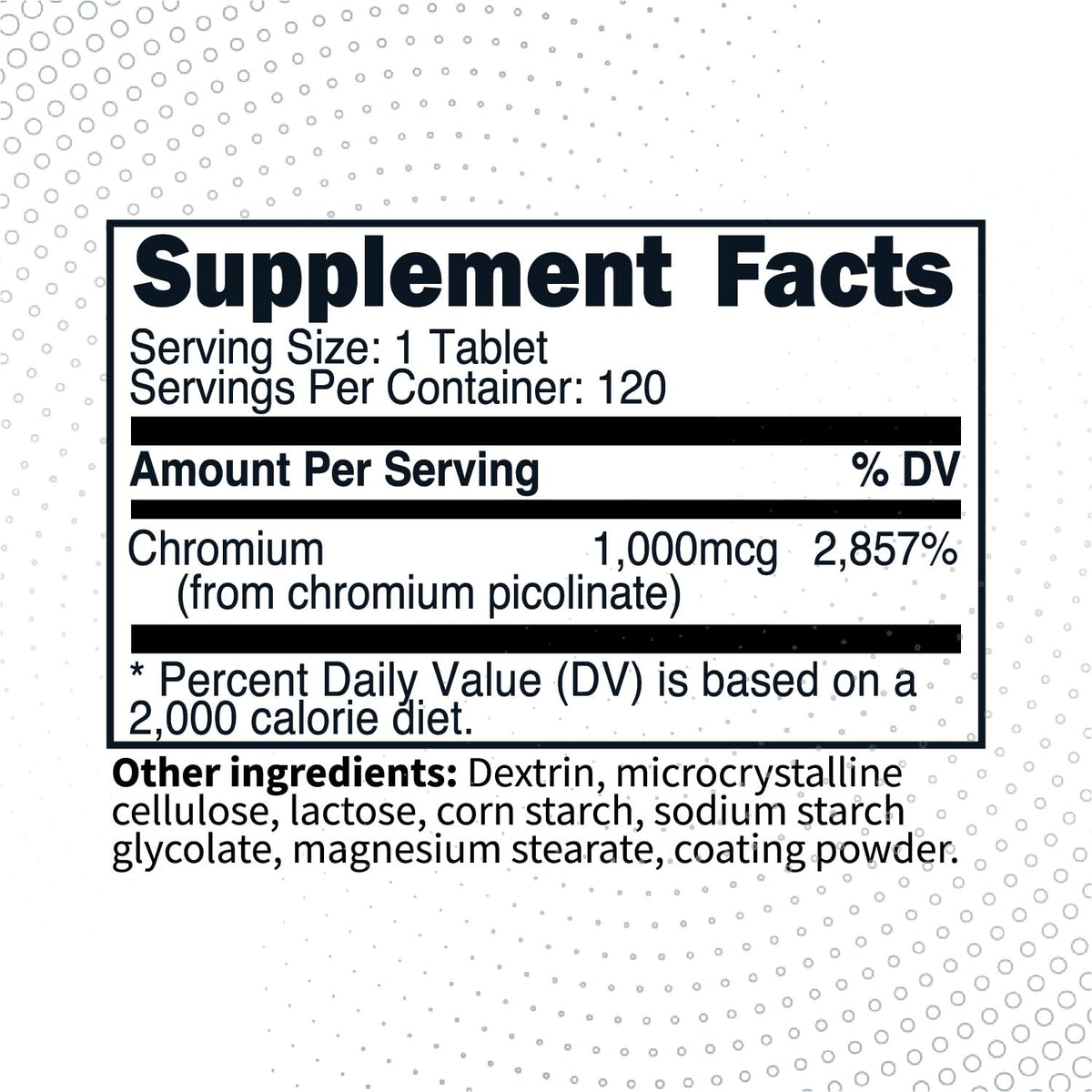 Type Zero Picolinate de Chrome 1000mcg tablettes en gros plan