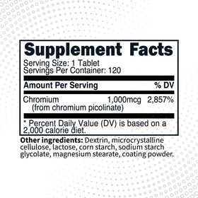 Type Zero Picolinate de Chrome 1000mcg tablettes en gros plan