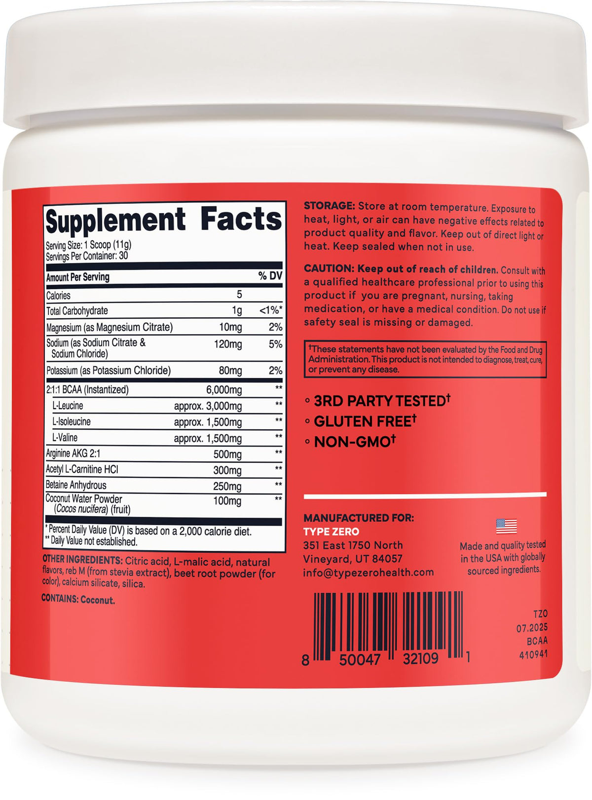 Type Zero Poudre BCAA Vegan 399g en préparation dans un verre