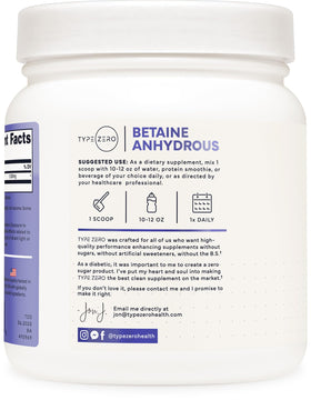 Type Zero Poudre de Béthaine Anhydre 1 LB versée dans un shaker