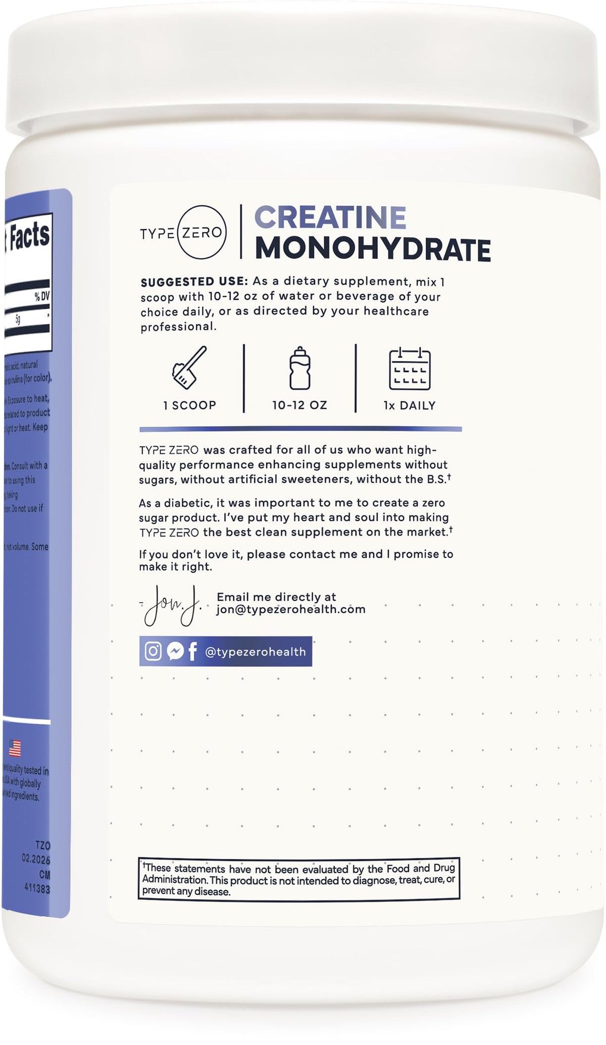 Type Zero Poudre de Créatine Monohydrate 500g Saveur Framboise Bleue dans un shaker
