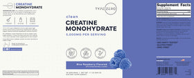Type Zero Poudre de Créatine Monohydrate 500g Saveur Framboise Bleue sur une table