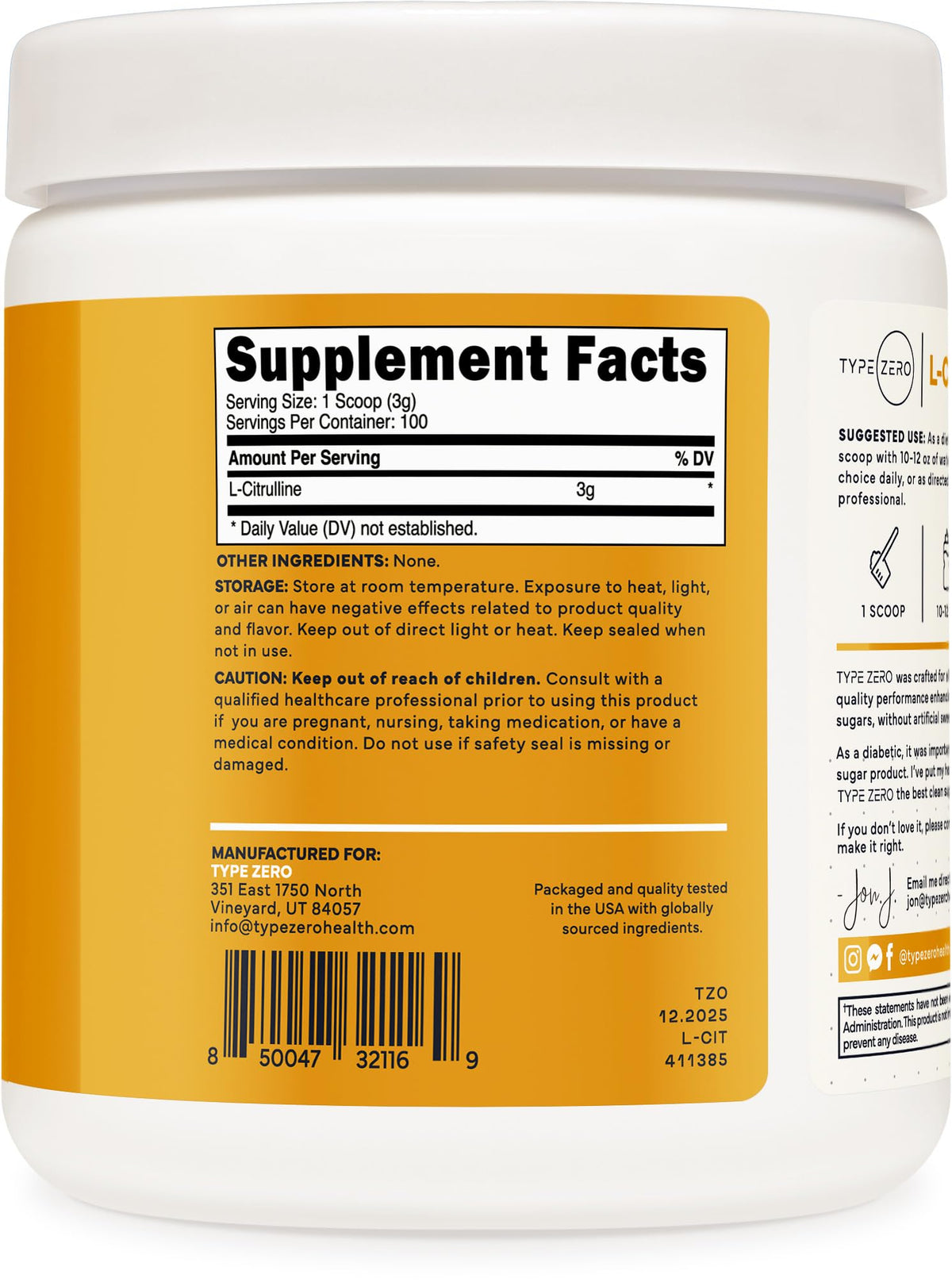 Type Zero Poudre de L-Citrulline 3000mg mélange dans un shaker