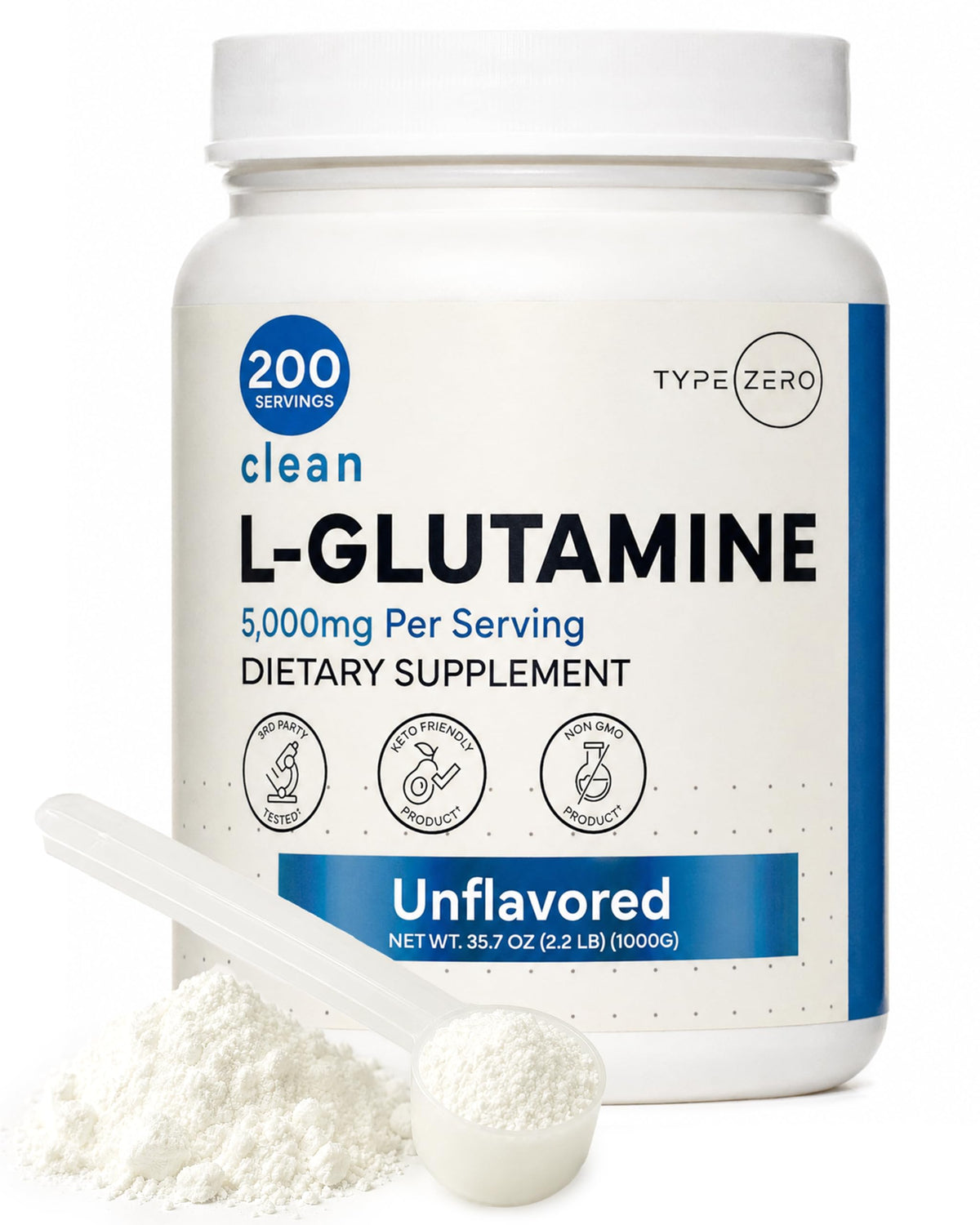 Type Zero Poudre de L-Glutamine 5000mg vue avant