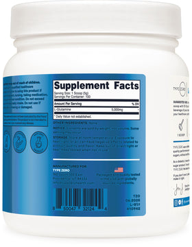 Type Zero Poudre de L-Glutamine 500g sur un plan de travail