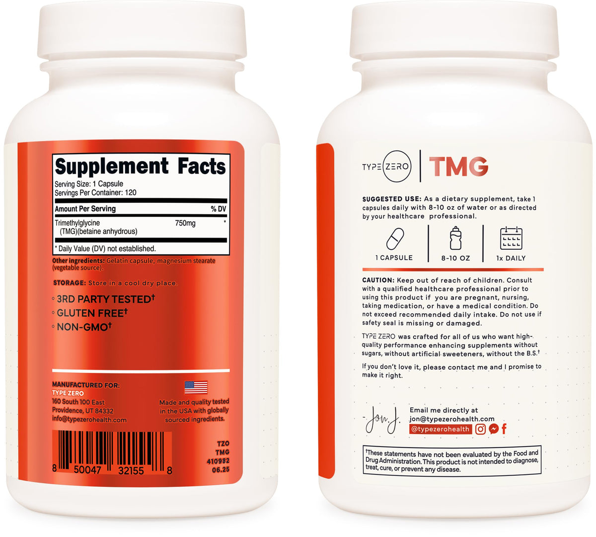 Type Zero TMG capsules à l'intérieur de la bouteille