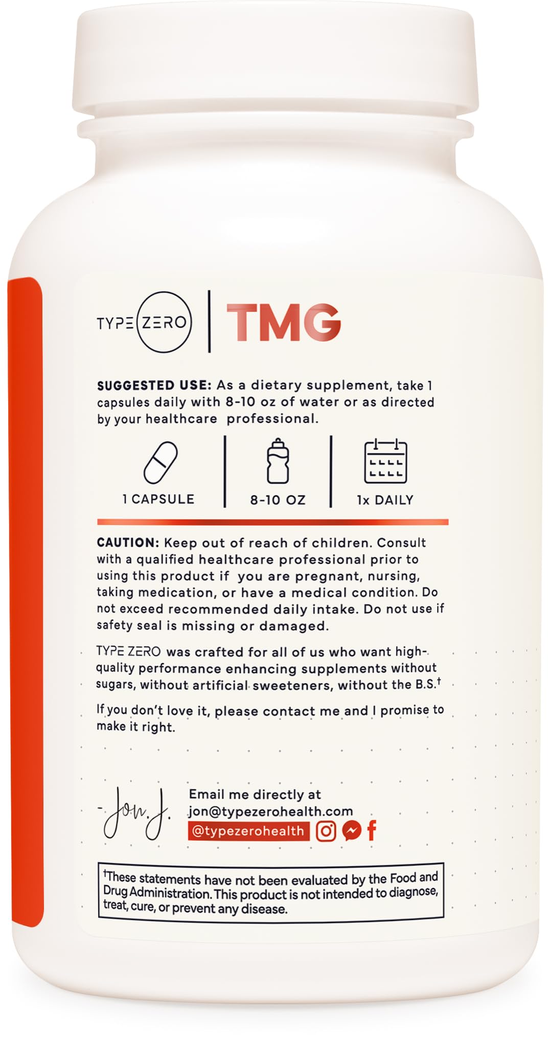 Type Zero TMG capsules sur fond blanc