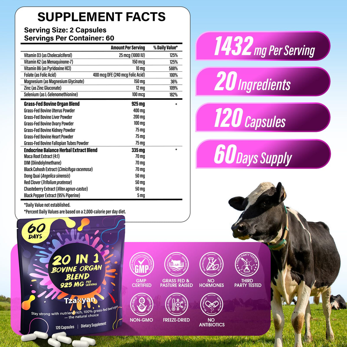 Tzaxyan Pure Complément Alimentaire, tableau des valeurs nutritionnelles