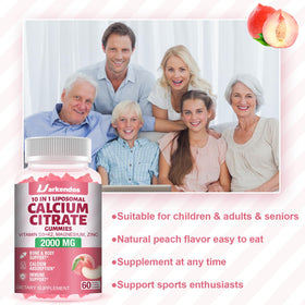 Uarkendos Gummies Calcium Citrate 2000mg avec des ingrédients naturels en arrière-plan