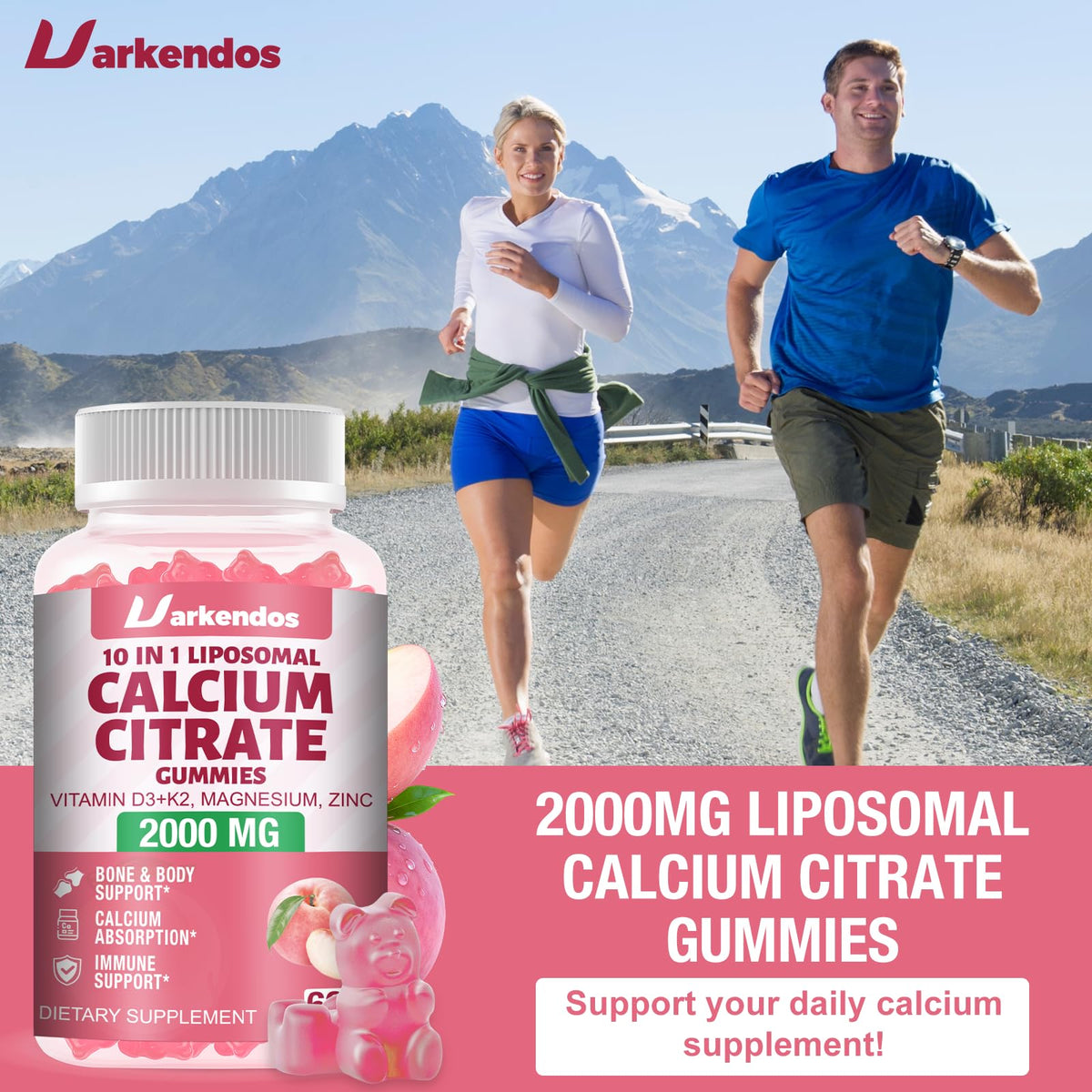 Uarkendos Gummies Calcium Citrate 2000mg avec une cuillère à côté