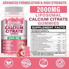 Uarkendos Gummies Calcium Citrate 2000mg vue arrière de l'emballage