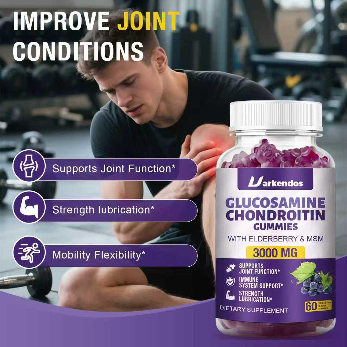 Uarkendos Gummies Glucosamine Chondroitin 3000MG gummies sur une table