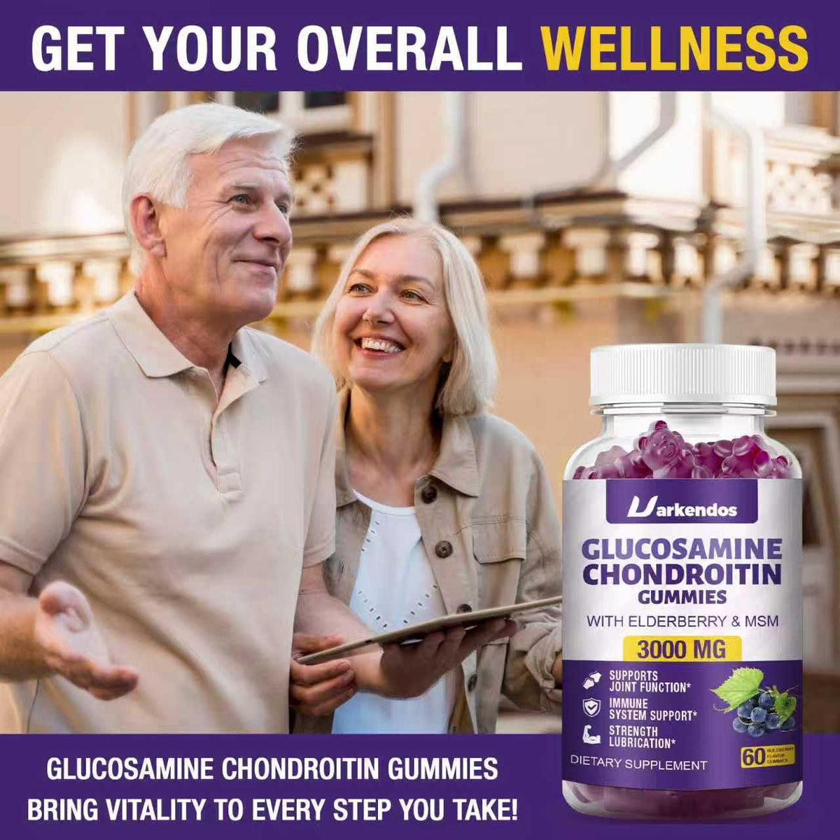 Uarkendos Gummies Glucosamine Chondroitin 3000MG vue arrière de la boîte