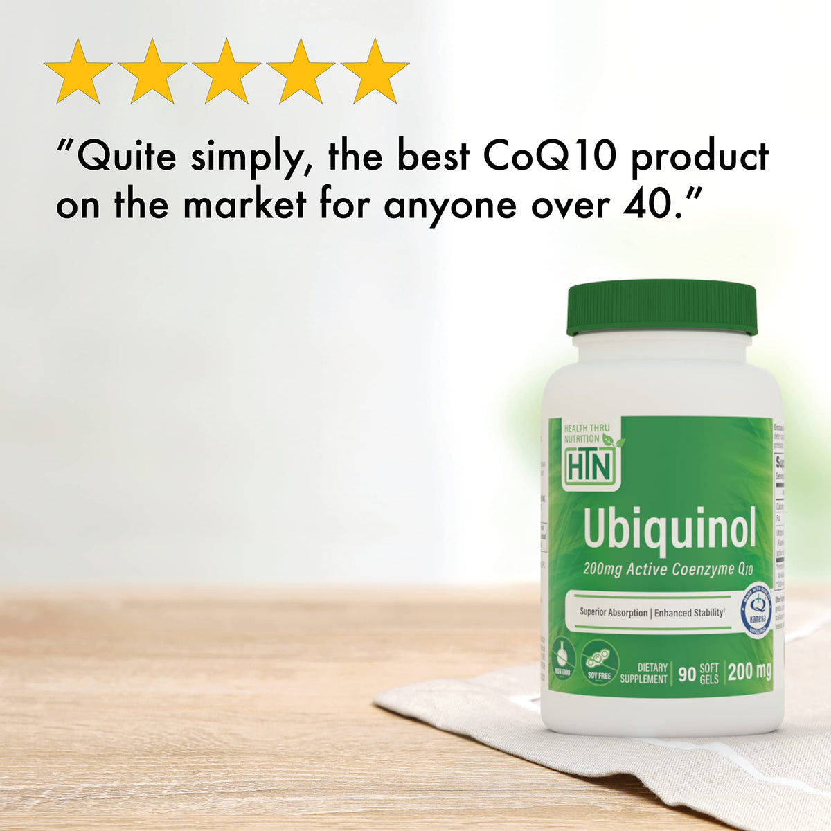 Ubiquinol 200 mg 90 gélules sur fond blanc