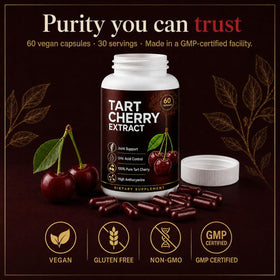 UBOMOPI Extrait de Cerise Acide Montmorency, capsules sur une table en bois