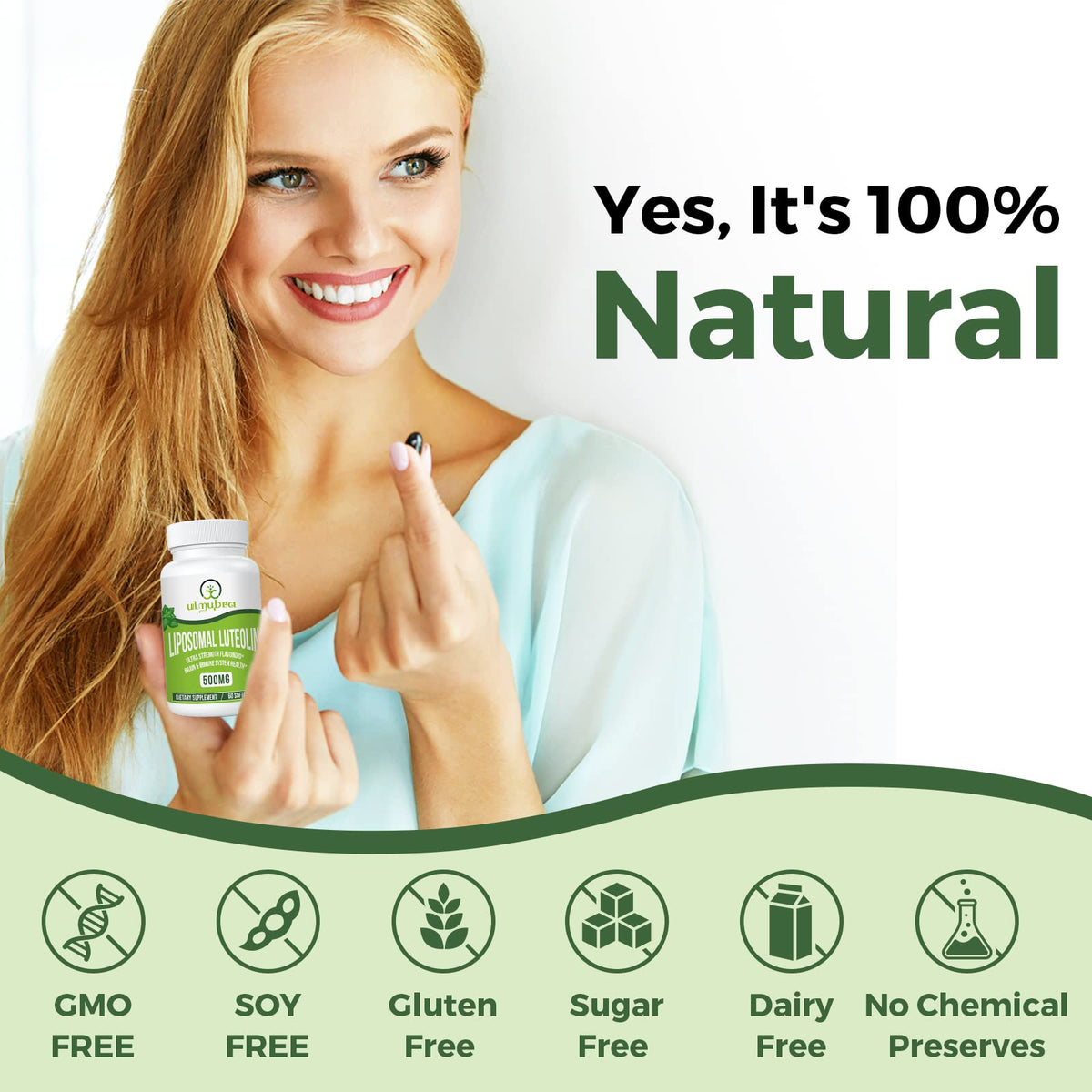 Ulmubra Luteolin Liposomal 500MG gélules ouvertes