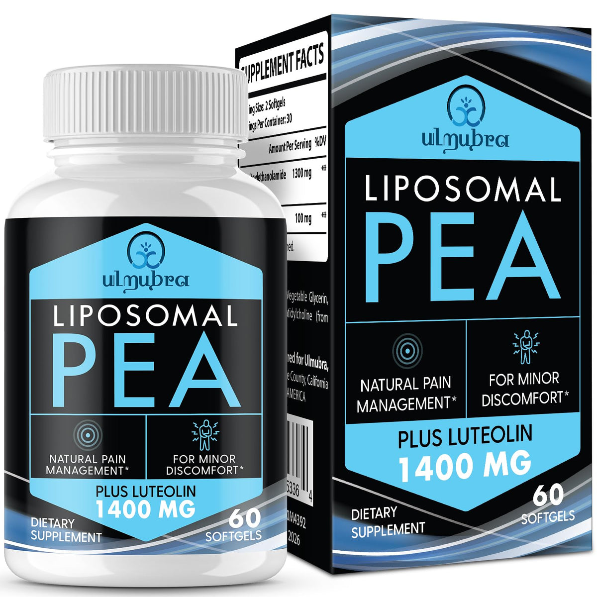 Ulmubra Palmitoylethanolamide 1300 mg et Luteoline 100 mg boîte avant