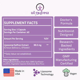 Ulmubra Safran 88,5 mg Capsules Végétales, vue arrière de l'emballage