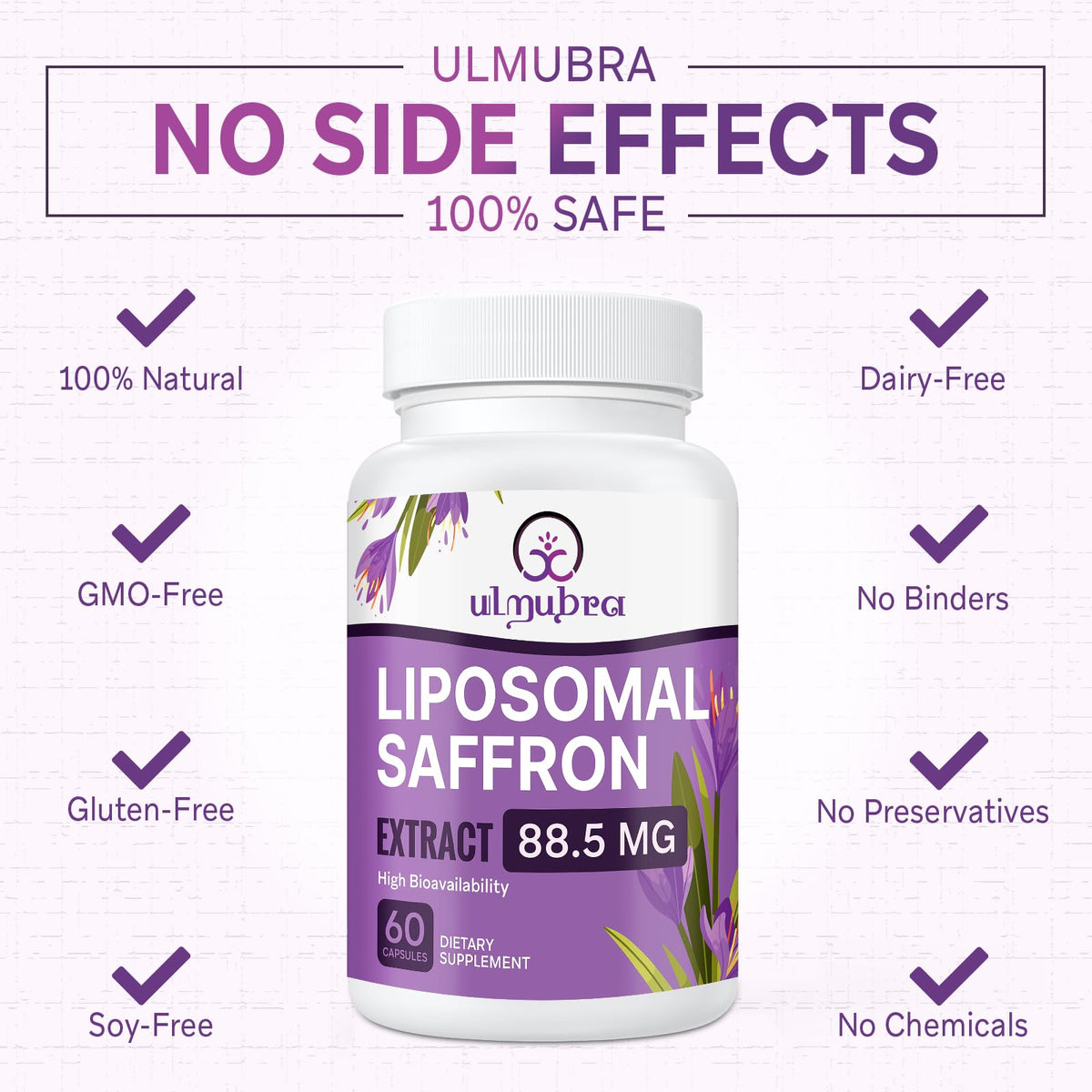 Ulmubra Safran Capsules Végétales ouvertes montrant le contenu