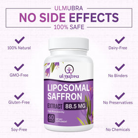 Ulmubra Safran Capsules Végétales ouvertes montrant le contenu