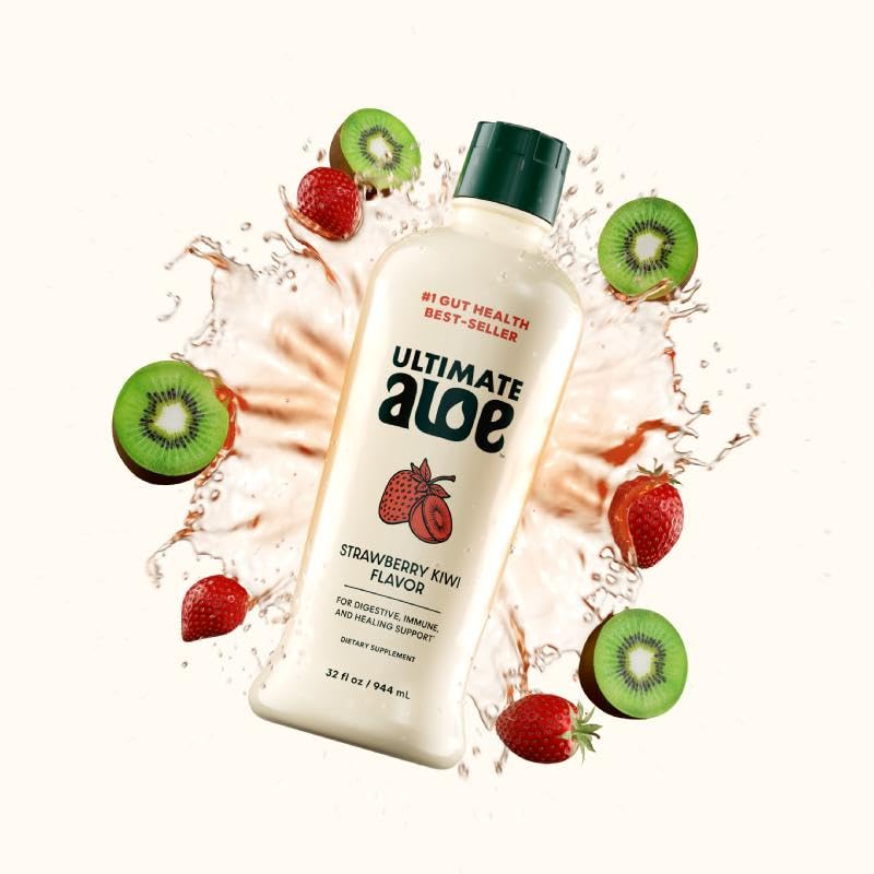 Ultimate Aloe jus d'aloe vera saveur fraise kiwi, vue arrière du contenant