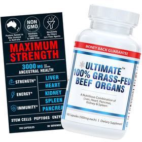 Ultimate Complément Alimentaire Organes de Boeuf 180 Capsules vue de face