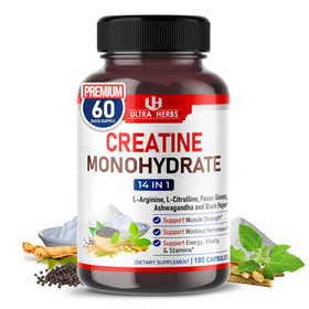 ULTRA HERBS Complément Alimentaire Créatine Monohydrate 180 Capsules vue de face