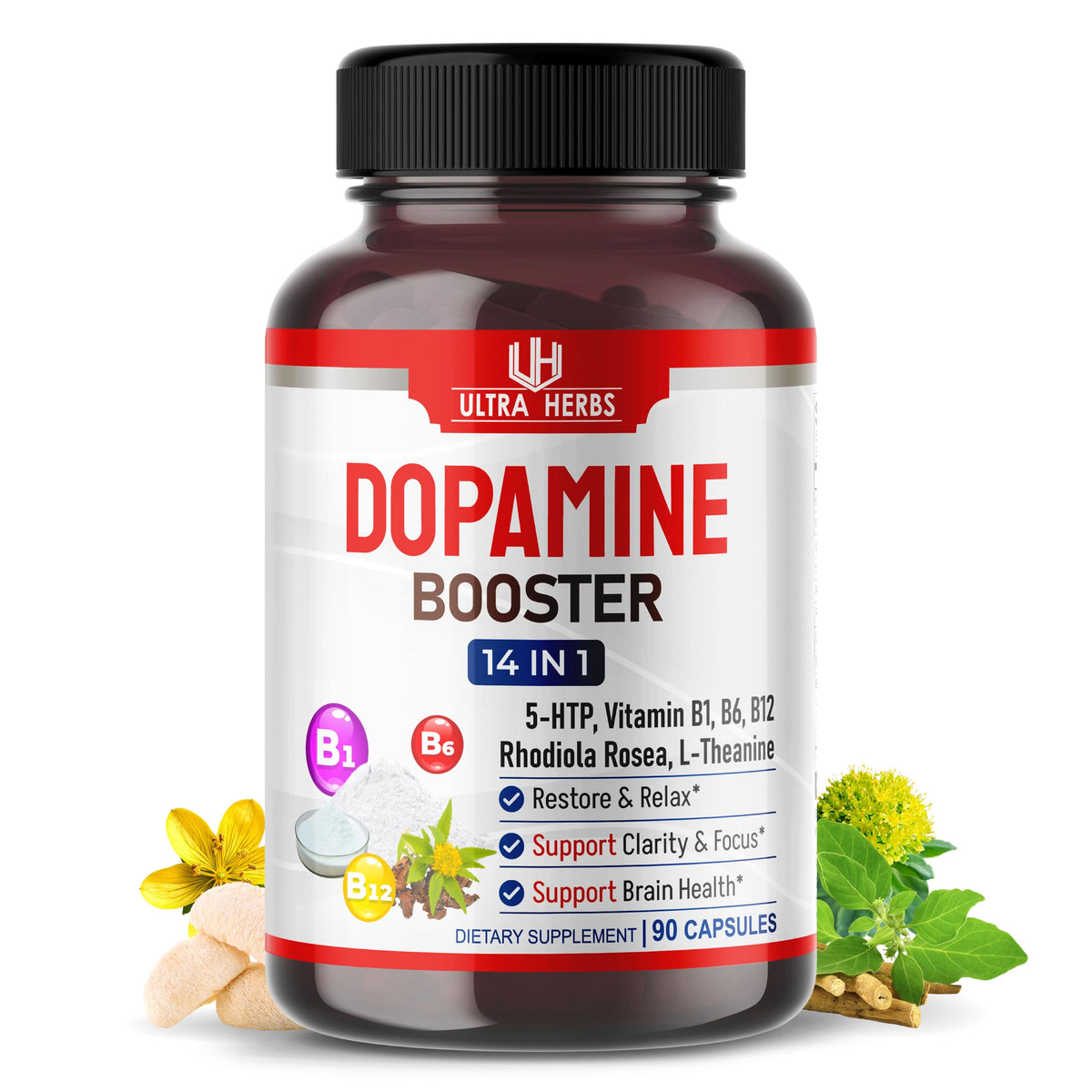 ULTRA HERBS Complément Alimentaire Focus Dopamine 90 Capsules vue de face