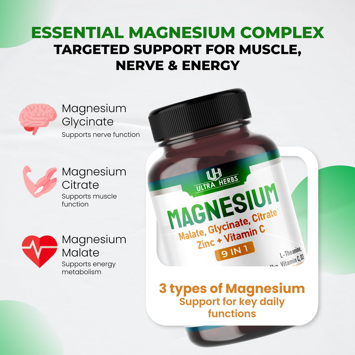 ULTRA HERBS Complexe de Magnésium Tripple 300 mg Gélules avec ingrédients