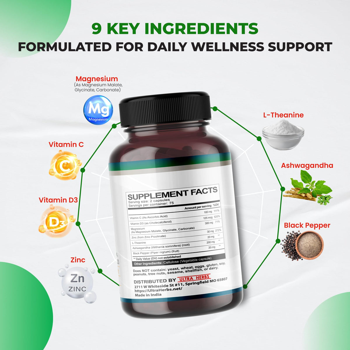 ULTRA HERBS Complexe de Magnésium Tripple 300 mg Gélules ouverte avec contenu