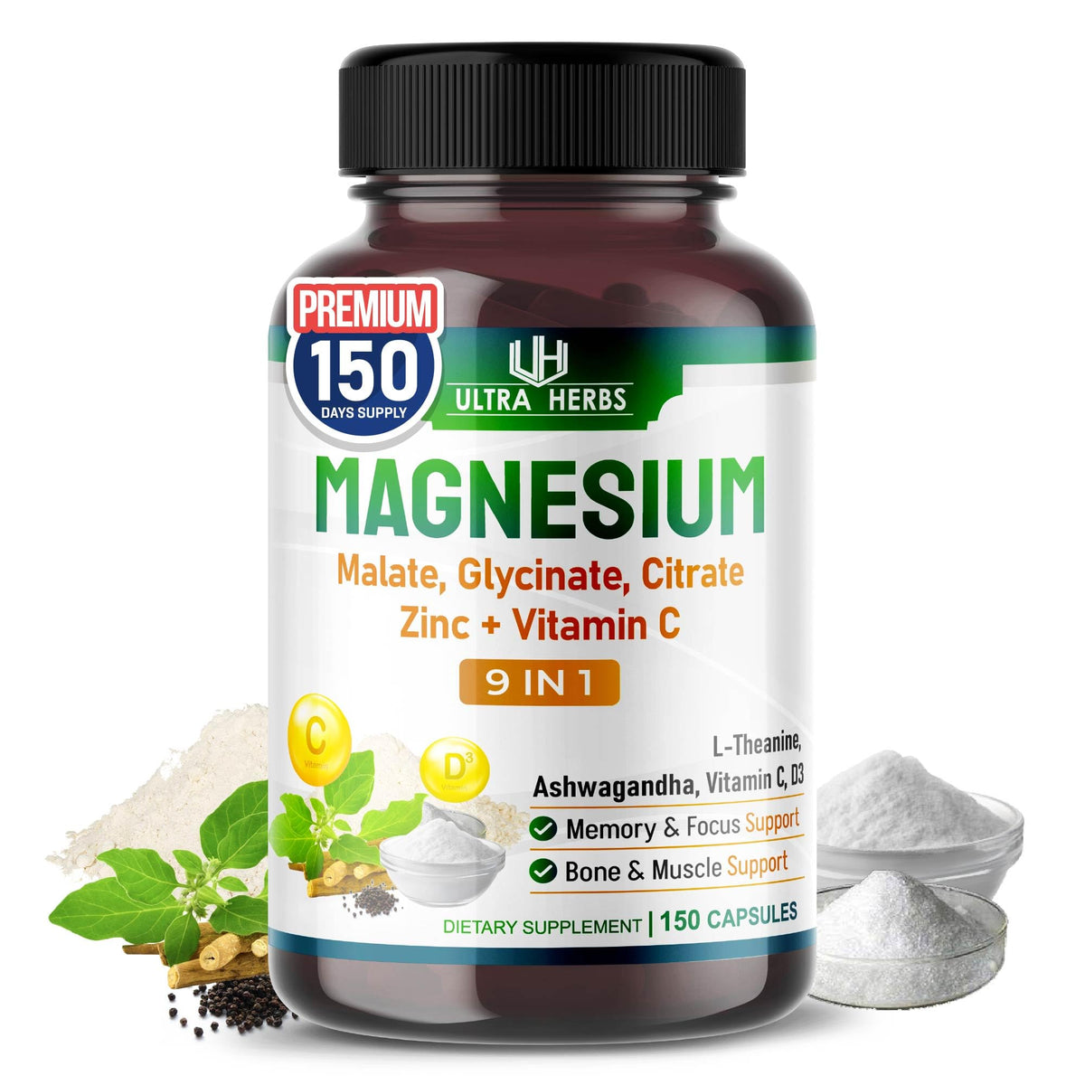 ULTRA HERBS Complexe de Magnésium Tripple 300 mg Gélules vue de face