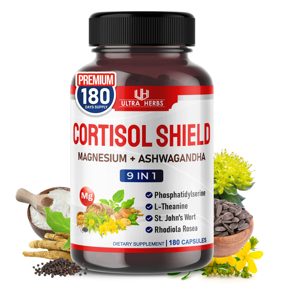 ULTRA HERBS CORTISOL Shield 9-en-1 flacon de 180 capsules