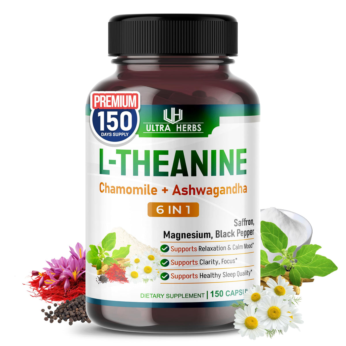 ULTRA HERBS L-Théanine 150 capsules vue de face