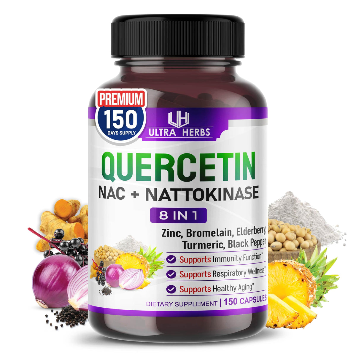 ULTRA HERBS Quercétine 350 mg 150 capsules vue de face
