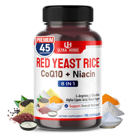 ULTRA HERBS Riz Rouge CoQ10 90 capsules vue de face