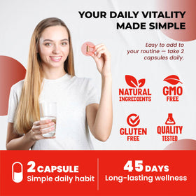 ULTRA HERBS Riz Rouge CoQ10 capsules sur fond blanc