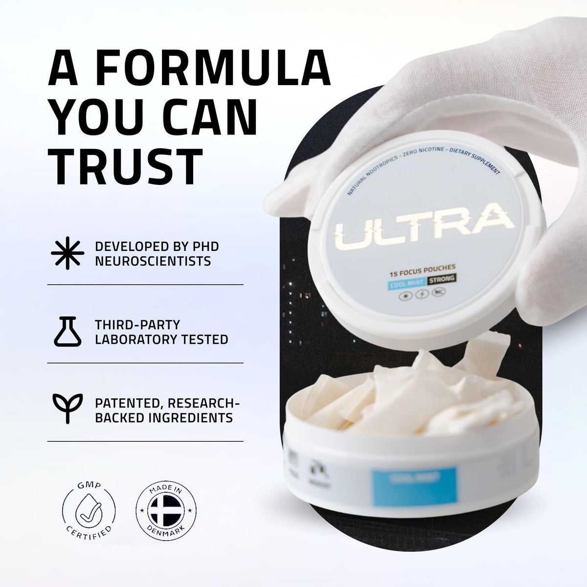 Ultra Pouches Ultra Focus Pouches Menthe Fraîche sachet ouvert