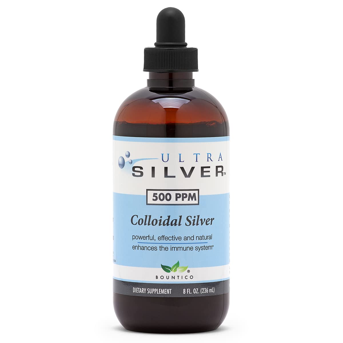 Ultra Silver Colloidal Silver 500 PPM 236 mL avec pipette vue de face
