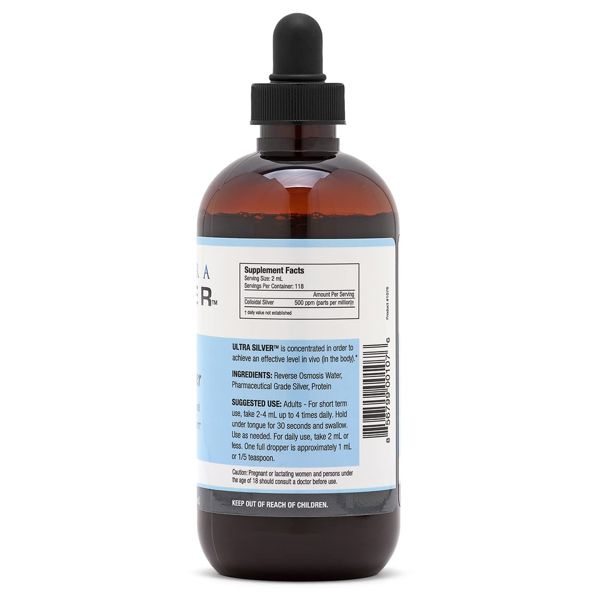 Ultra Silver Colloidal Silver 500 PPM bouteille vue de côté
