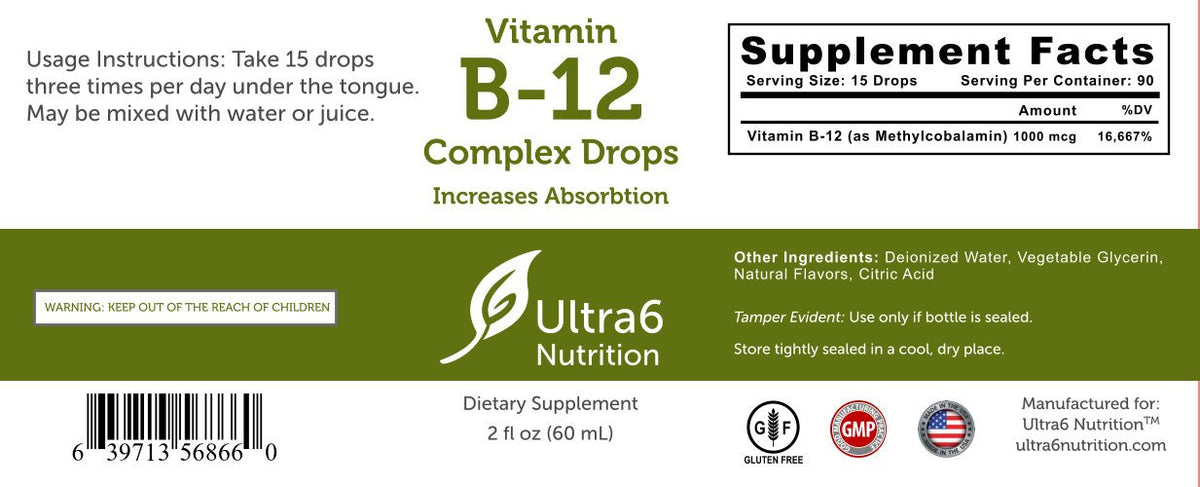 Ultra6 Nutrition B12 liquide flacon avec fond neutre
