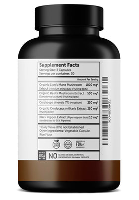 Ultra6 Nutrition capsules de champignon lion avec étiquette visible