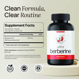 Ultra6 Nutrition Complément de Berbérine 600mg - Flacon sur une table en bois