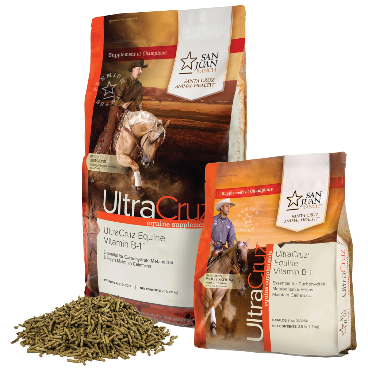 UltraCruz Vitamine B-1 Équine 1202g sur une surface en bois