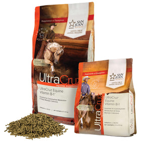 UltraCruz Vitamine B-1 Équine 1202g sur une surface en bois