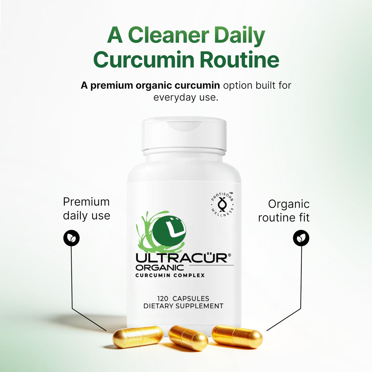UltraCur capsules de curcuma bio avec un verre d'eau à côté