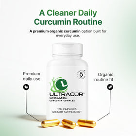 UltraCur capsules de curcuma bio avec un verre d'eau à côté